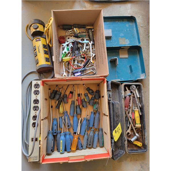 Misc. screwdrivers, tools, and light bars.