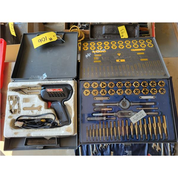 Soldering gun and tap and die set.