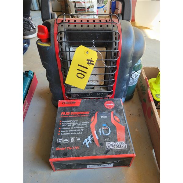 Portable air compressor, and heater.