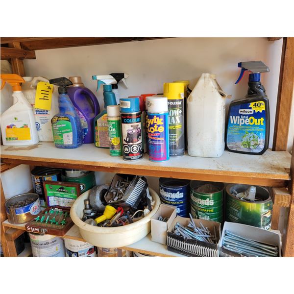 Cleaning supplies, nails, router bits.