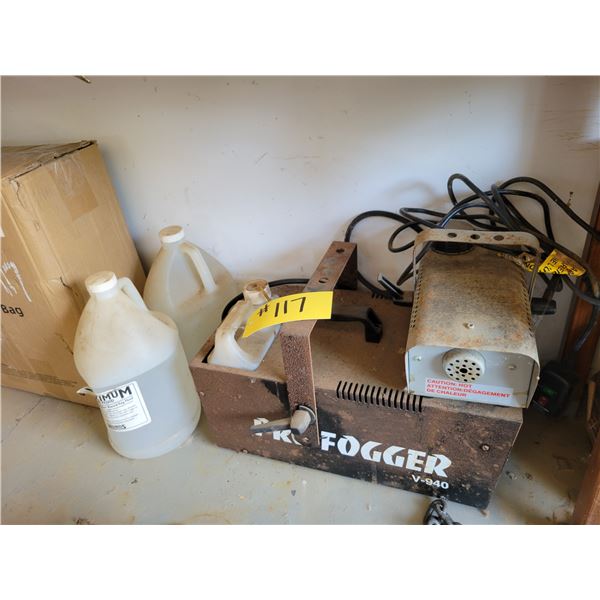 Fogger, complete with fluids. Gas can, cords , work pouch.