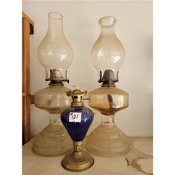 3 old oil lamps