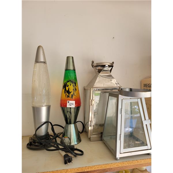 2 lava lamps and candle holders.