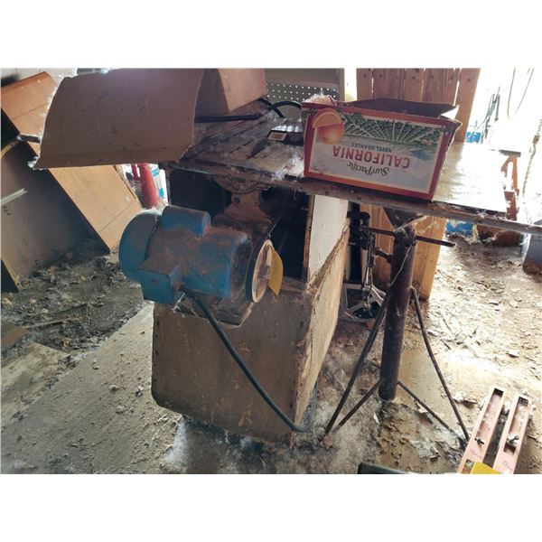 Table saw, old irons & light bulbs