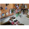 Image 4 : Booster pack, chair, vice, fishing lures, tire pump, asst. Misc. on hooks & shelves, qty of various