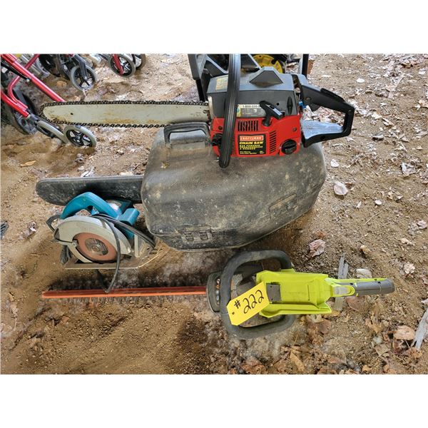 Hedge trimmer, chainsaw c/w case & skill saw
