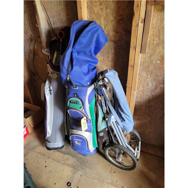 2- Sets of clubs, cart & plastic carrier