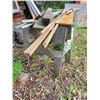 Image 7 : Misc. wood, saw horses, 1/2 barrel & some iron