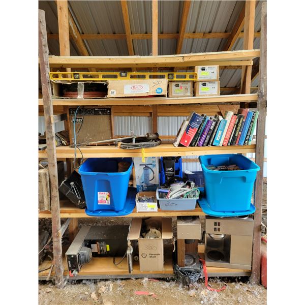 Speakers, torch, coffee makers & pots, totes, pump, books