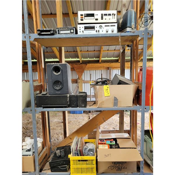 Speakers, records, 8-tracks, receivers, elec. on shelf