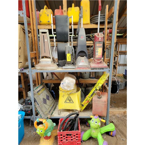 4- Vacuums, hose, kids items, stained glass, mop pail, jerry can etc.