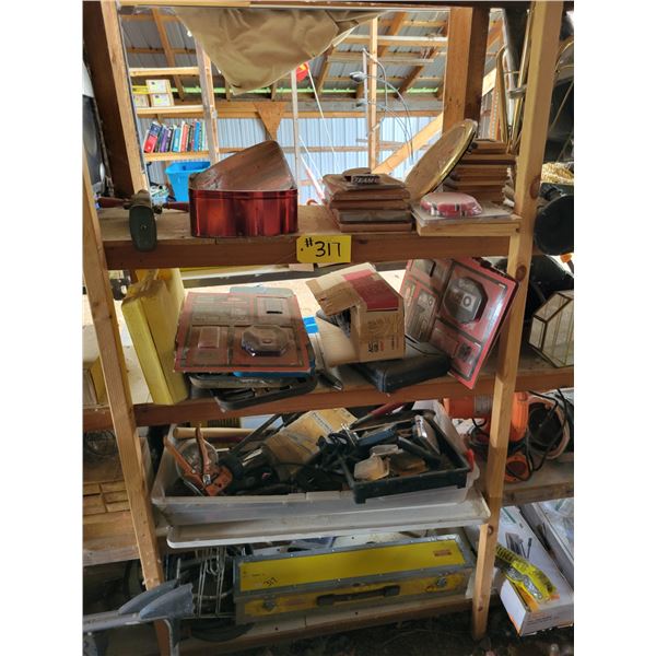 Picture frames & various misc. on shelf