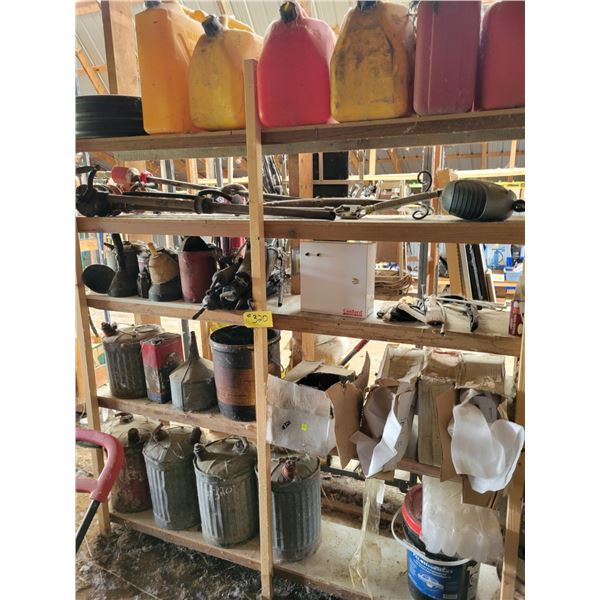 Jerry cans, grease guns, tins & misc.