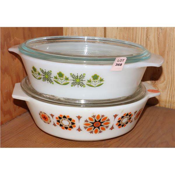 PYREX 2 PIECE MILK GLASS ROUND SERVING DISHES