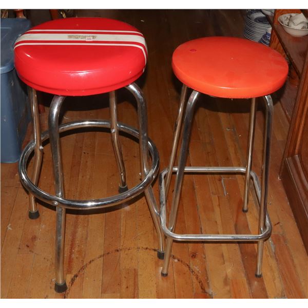 TWO STOOLS, CUSHIONED TOP