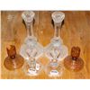 Image 1 : CRYSTAL AND AMBER GLASS CANDLE HOLDERS