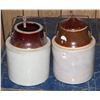Image 1 : TWO MEDIUM SIZED STONEWARE JARS WITH ONE LIDS