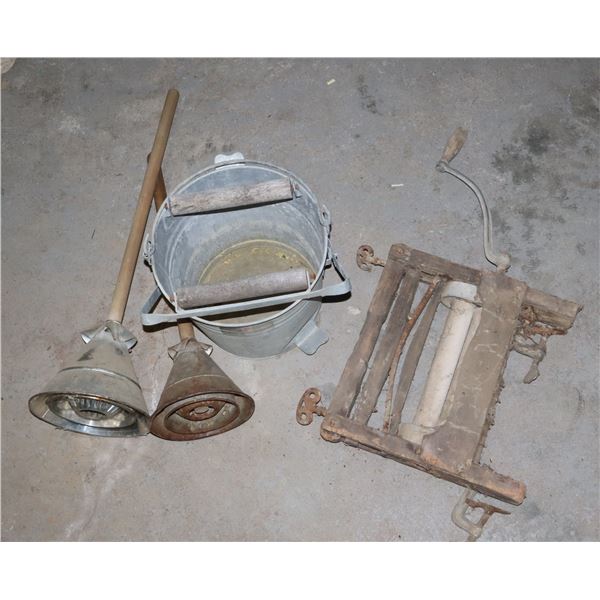 LARGE LOT OF ANTIQUE CLEANING EQUIPMENT,