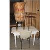 Image 1 : VINTAGE HOME MADE TABLE, BASKETS, CHAIR, AND