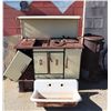 Image 2 : LARGE LOT OF ANTIQUE STOVES, SINK, WHEEL BARROW,