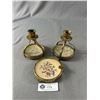Image 1 : Mid-Century Regent Of London Decorative Candlesticks & Ashtray w/ Petit Point Insert
