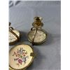 Image 3 : Mid-Century Regent Of London Decorative Candlesticks & Ashtray w/ Petit Point Insert