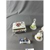 Image 2 : Lovely Hand Painted Hinged Trinket Box, Bone China Bell (One Is Aynsley) & Royal Albert Manitoba Cro