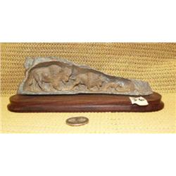 7.5" relief carved mammoth bone of 3 buffalo M048 - imported (2)