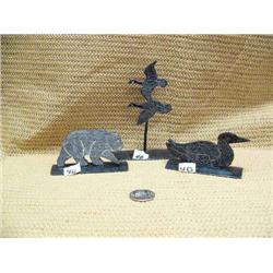 Lot of 3 baleen carvings by Robert Crumley: bear, loon, and 3 flying geese (2)