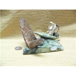 7.5" soapstone kayaker and whale bone whale #582F (2)