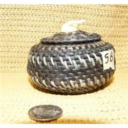 Baleen basket with white baleen, 4", fossilized walrus ivory finial, 720F by Julian Retlinger (2)