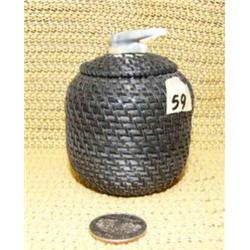 4" baleen basket, solid, tight, well made with ivory finial by Carl Hank, 670 F (2)