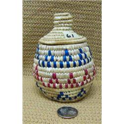 4.5" grass basket by Elizabeth Muth decorated with dyed seal gut from Kipnik, AK (2)