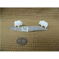 2 white ivory musk ox mounted on whale bone by Robert Kokuluk of King Island (2)