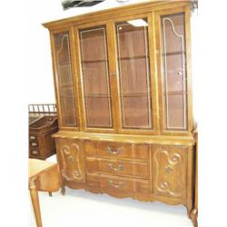 Hutch with pecan finish, circa 1960 and matching table with three leaves (2)