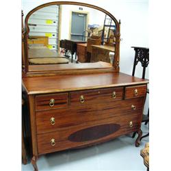 Outstanding American mahogany, queen Anne legged, 5 drawer dresser with mirror (2)