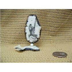 CHOICE on 2 - 3" fossilized walrus ivory scrimshawed platchets: Eskimo hunter by Homer Cole (2)