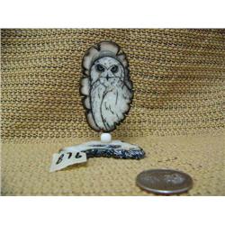CHOICE on 2 - 3" fossilized walrus ivory scrimshawed platchets: snowy owl by Homer Cole (2)