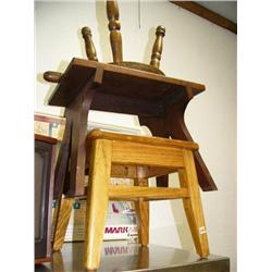 Lot of 3 foot stools, oak, walnut and pine (185)
