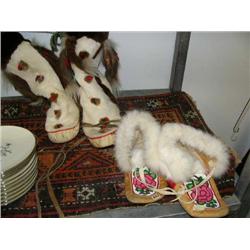 Beautiful pair of dance mukluks and pair of beaded moccasins (187)
