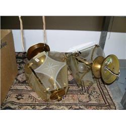 2 electric ceiling fixtures from Yukon River Steam boat - etched glass shades on brass fixtures (188