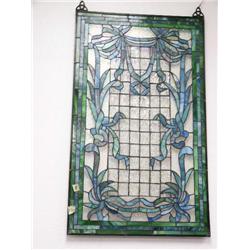 Green and clear floral design stained glass window - new (2)