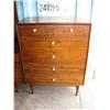 Image 2 : Circa 1960 American walnut 3 piece bedroom set : hi-boy, 8-drawer dresser with mirror, headboard wit