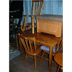 Solid wood table and 4 chairs, and oak lift top blanket box (185)