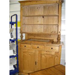 2 door, 3 drawer, glass door pine hutch, circa 1860 (2)