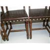Image 4 : Lot of 4 antique belgian carved wood chairs, circa 1860 with engraved leather seats and backs, excel