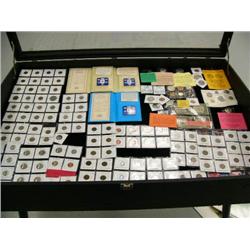 Lot of antique coins: silver certificates, Canadian proof set, Barbara half dollar 1898, 1921 Morgan