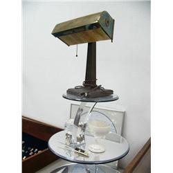 Lot of: antique brass desk lamp, letter opener, pepper shaker, small porcelain sink from Bobby McGee