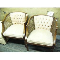 Lot of 2 wicker chairs with cushions, ottoman, and carpet (700)