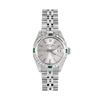 Image 2 : Rolex Ladies Stainless Steel Emerald and Diamond Date Wristwatch With Rolex Box